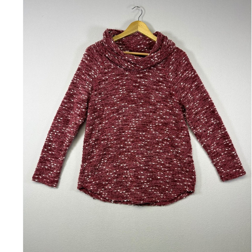 Cozy Winter Ruby Rd Women M Burgundy Marled Cowl Neck Textured Knit Sweater